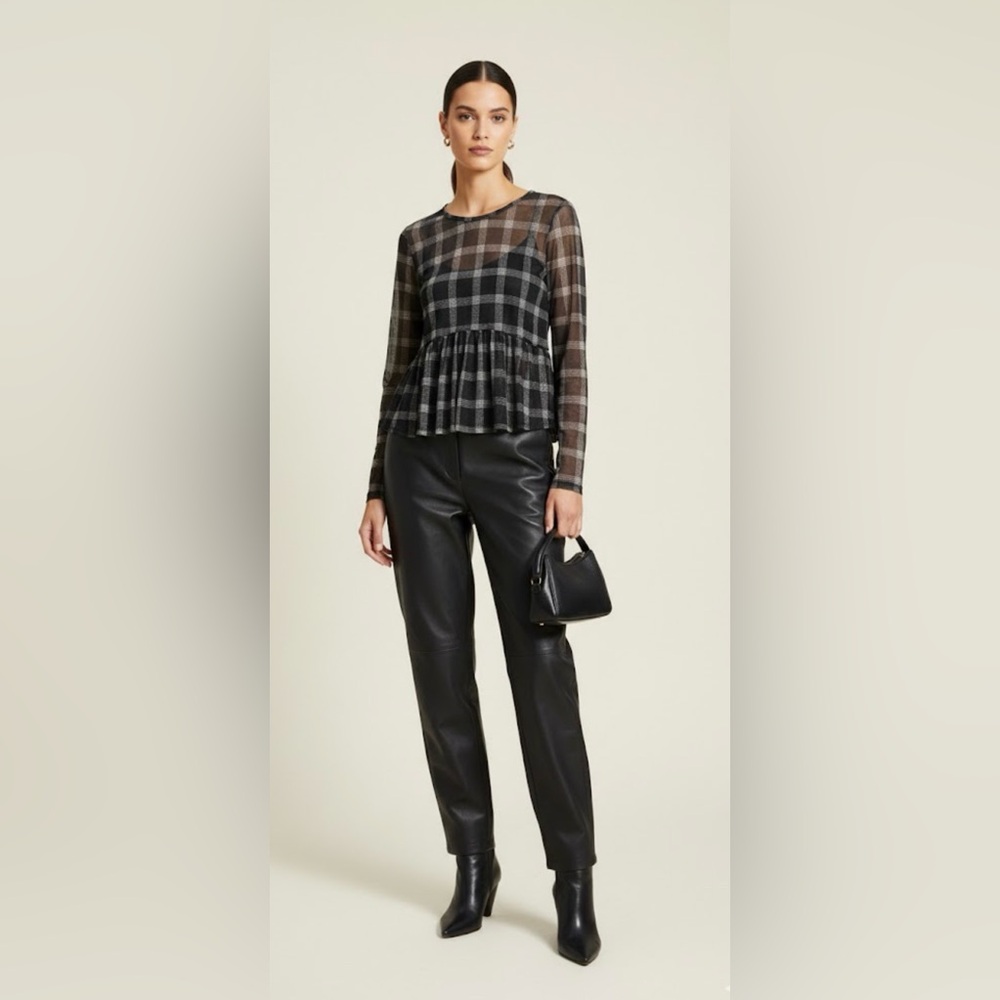 Good Luck Gem Black and White Plaid Sheer Blouse